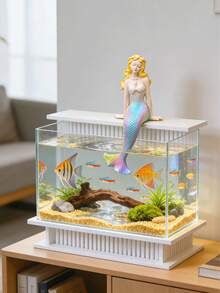 精美树脂美人鱼摆件，手工制作，渐变尾部，防水家居装饰雕塑，适用于鱼缸、客厅、书桌、花园、海岸主题装饰，水下景观收藏艺术雕像，浴室置物架摆件，海洋爱好者礼物，优雅美人鱼雕像，水族装饰，耐用树脂工艺品，鱼缸装饰 - A - 查看 3