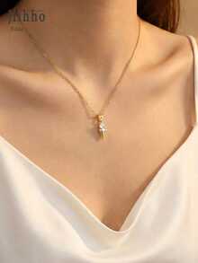 1 chiếc vòng cổ hình viên đạn/hình nón đính đá Zirconia, thiết kế nhọn 3D, một viên đá Zirconia chính và các viên kim cương nhỏ xung quanh, hình viên đạn tượng trưng cho lòng dũng cảm, sức mạnh, cá tính, phù hợp cho phụ nữ đeo hàng ngày. - đầu đạn - Xem 2