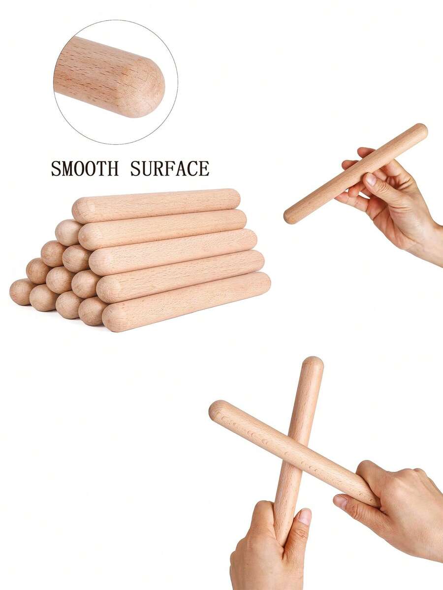 1/16对古典木制打击乐器，8英寸节奏天然硬木鼓棒，乐器，乐器，Otamatone，硅胶指套，拍板棒 - 彩色 - 查看 1