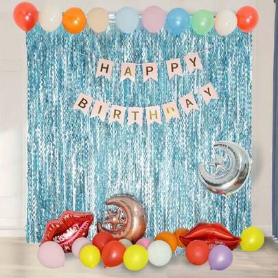 Bộ 2/6 tấm phông nền tua rua ánh kim màu xanh dương, thích hợp cho tiệc chủ đề dưới nước & nàng tiên cá, chủ đề đại dương & sự kiện sinh nhật, được làm từ chất liệu PET, dành cho người lớn, không cần nguồn điện.