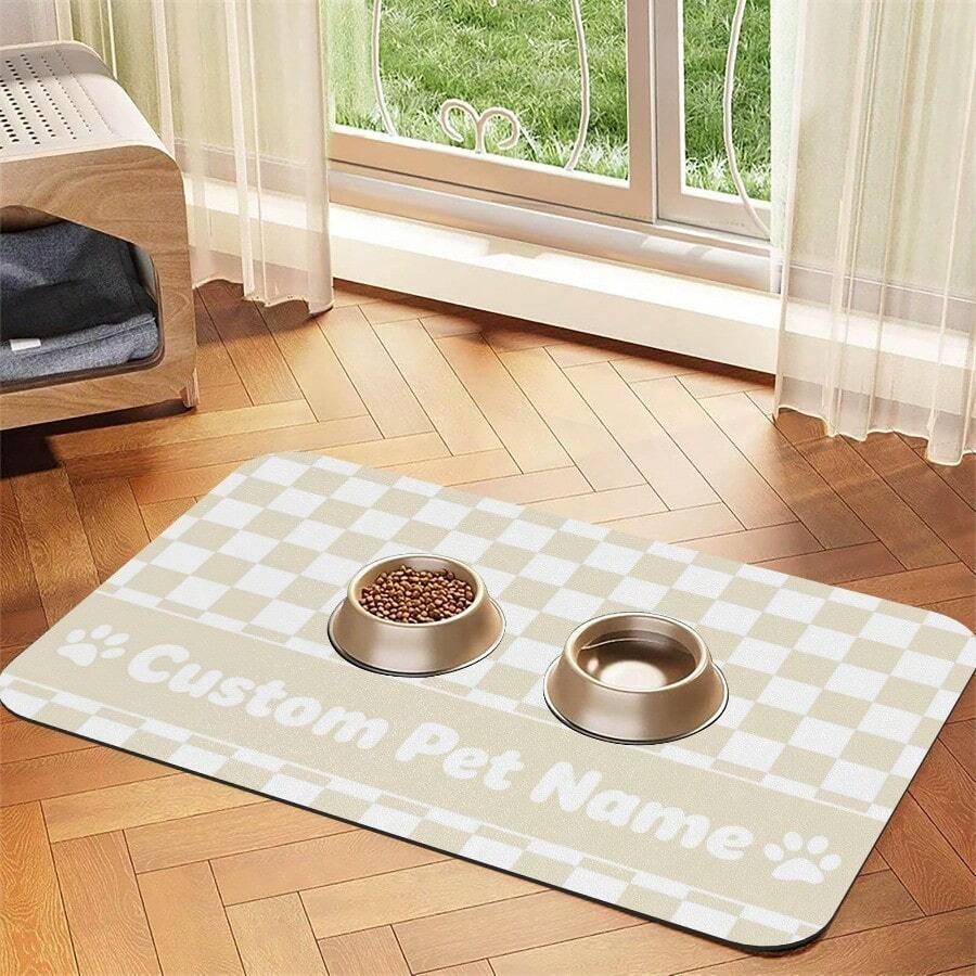 Personalized Custom Name Pet Feeding Mat, Waterproof Oil-Proof Anti-Slip Pad, Residue & Water Proof Floor Protection, Wear Resistant Durable Pet Bowl Mat For Dogs Cats, Home Pet Supplies - Apricot - View 1