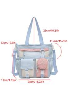 Fashion Color Block Tote Bag, Large Capacity Shoulder Crossbody Bag, Zipper Closure, Versatile For Shopping, Fits Phone, Wallet, Suitable For Stylish Middle-Aged & Young Women - Baby Blue - View 10