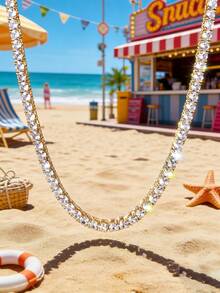 Collar con colgante de diamantes completo estilo rapero hip hop para hombres ICED CHICS, diseño de circonita cúbica cuadrada, joyería de lujo unisex, regalo perfecto para el Día del Padre, cadena de tenis de 4 mm - Cadena de tenis de moda - Ver 6