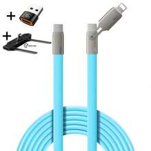 便携式PD充电线带支架，USB-C转USB-C线，240W快充，内置手机支架，柔性液态硅胶Type-C线，带90度T型支架，二合一 - 藍色 - 查看 5