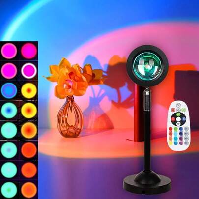 1pc Romantic Sunset Projection Lamp | LED Lighting | Home Living Room Bedroom Decor | Multi-Angle Rotatable Adjustable | Romantic Sunset Lighting Effect | USB Nightlight