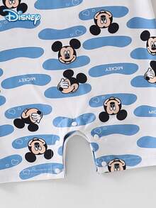 Disney 男嬰夏季連身衣 迪士尼風格 柔軟可愛 修身圓領短袖 壓扣式 米奇條紋 適合休閒外出、度假、派對 2歲以下嬰兒適用 - 霧霾藍 - 查看 3