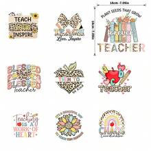 9 Sheets Teachers' Day Iron On Transfers,  DTF Transfer Ready To Press For T-Shirts,  Teach Love Inspire Leopard Sunflower Butterfly   Teach Love Inspire Bow   Chaos Coordinator Rainbow Heart   Teacher Leopard Flower   It's A Beautiful Day To Teach Tiny Humans   Teach Them To Be Kind Apple   Teaching Is A Work Of Heart   Teacher Abc Apple Pencil Hearts   Plant Seeds That Grow Teacher Books , Easy Heat Transfer For Clothing, T-Shirts, Jeans, Backpacks, Hats & Pillows,  Washable - 隨機風格 - 查看 3