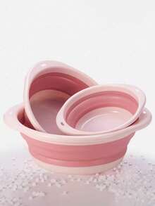 1pc Multifunctional Silicone Folding Basin - Thick Plastic Round, Easy To Store And Hang - Perfect For Kitchen And Bathroom Use - Pink - View 7