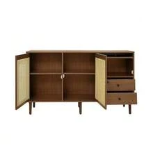 Country-Style Sideboard With Rattan Doors – 130 X 75.5 X 40 Cm – Magnetic Closure, Adjustable Shelves, Stable Structure – Elegant And Versatile Design [OLD SKU:WF298018019NAA] - Maroon - View 9