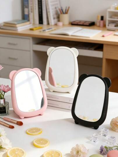 Specchio da toeletta minimalista a tinta unita con orsetto, specchio anti-appannamento per bagno e camera da letto, specchio da trucco da scrivania abbinato, regalo pratico per la stagione universitaria, regalo affettuoso per più occasioni (Natale/San Valentino/Stagione dei matrimoni/Festa della mamma)