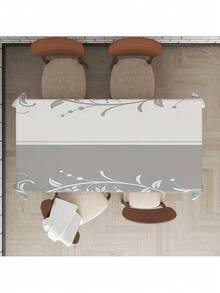 1pc Printed Tablecloth, European Style Rectangular Or Square Tablecloth, Minimalist Design Suitable For Picnics, Parties Or Room Decor - Grayish White - View 4