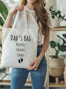 Dad/Grandpa Print Canvas Shoulder Bag Men's Tote Bag Practical Father's Day Gift Storage Bag - Multicolor - View 8