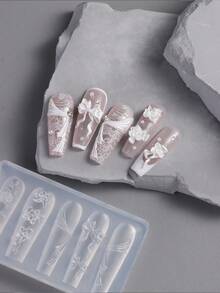 1 件装，婚纱美甲模具，DIY 3D 立体花卉丝带美甲模具，新娘/美甲师打造奢华婚礼美甲，美甲工具，美甲模具，新娘美甲压花模具 - 無色 - 查看 2