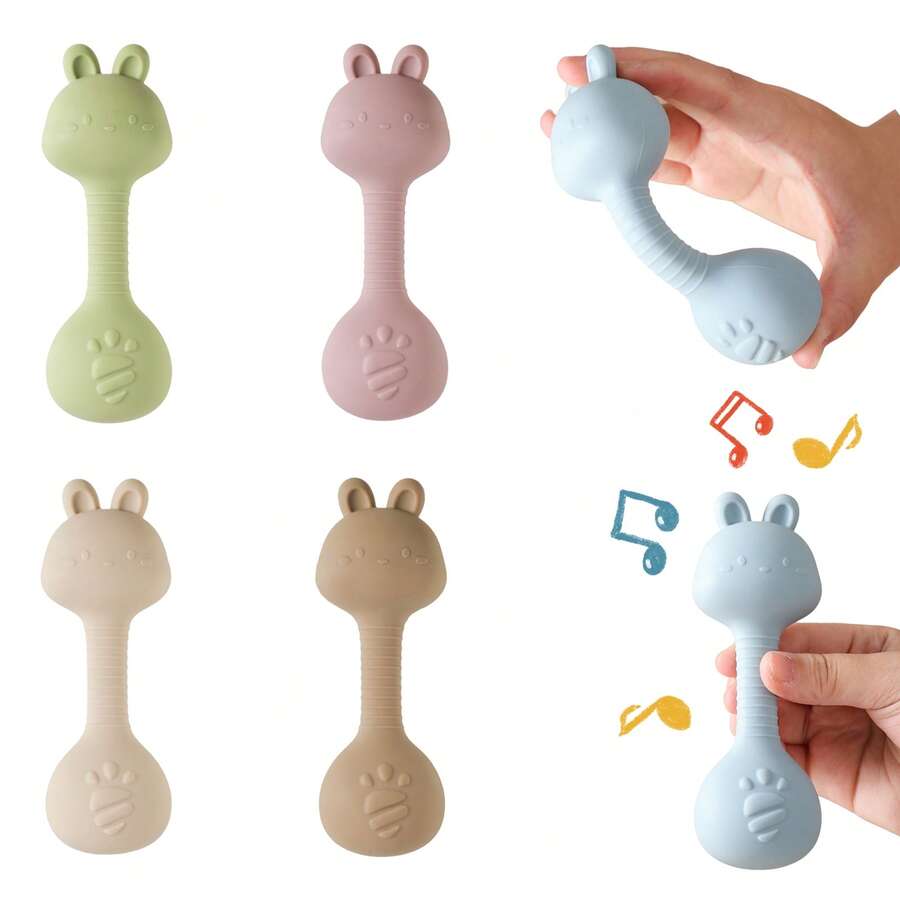Cute Rabbit Rattle Toy, Bendable Non-Slip Handle With Multi-Texture, Sensory Development Aid, Easy To Clean, Parent-Child Interaction & Stress Relief Toy, Newborn Gift - Multicolor - View 1