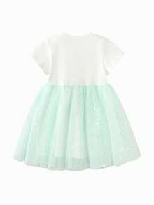 Balabala Vestido de tul degradado de verano para niñas 2026, con detalles de perlas y lazo, malla suave y transpirable, estilo elegante de princesa - tinte verde - Ver 5