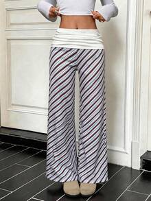 High-Waisted Elastic Waist Striped Wide Leg Pants, Draping Straight Leg Trousers, Versatile Commuter Pants, Festival Outfits, Beach Outfits For Women Spring - Multicolor - View 6