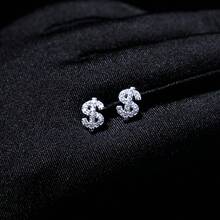 1 Đôi Khuyên Tai Chữ Cái Lấp Lánh Dành Cho Nam, Phong Cách Mỹ Cao Cấp, Hip Hop, Thời Trang Độc Đáo. - Bạc - Xem 6