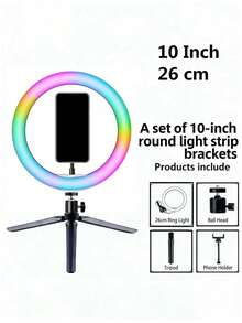 1pc Professional 10-Inch RGB Ring Light Set - Adjustable 38 Colors, Equipped With Sturdy Tripod And Phone Holder, Color Modes, Suitable For Selfie Ring Light, Video, Selfie, Makeup Applications And Other Scenes. Perfect For Photography, Video Recording, Live Streaming And Video Conferencing. - A - View 8