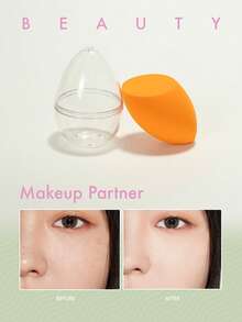 1 pieza Juego de esponjas de maquillaje seco y húmedo (incluye recipiente con forma de cáscara de huevo), esponja de maquillaje sin látex + recipiente con forma de cáscara de huevo, aplicador de maquillaje reutilizable y lavable para polvos, líquidos, aplica el maquillaje suavemente, adecuado para hombres y mujeres, esencial portátil para el diario y los viajes - Naranja - Ver 6