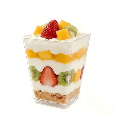 25/50 Stück transparente quadratische Dessertbecher, 150ml große Kapazität, wiederverwendbare Mousse-Becher geeignet für Joghurt, Pudding, Haferbrei, Obst und Vorspeisen - Mini Parfait-Becher, stapelbare Party-Becher, geeignet für Familientreffen, Strandpartys, Wassersport im Sommer, Strandgeburtstage, Weihnachten, Hochzeiten, Partys