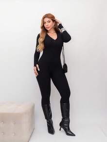Virginia Ribbed Jumpsuit, Modal Knit With Zipper On The Front, Great Quality, Women's Jumpsuit, Long Sleeve, Fashion Style - PRETO - View 2