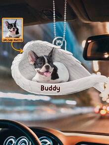 1 pièce Décoration intérieure de voiture commémorative pour animal de compagnie, ornement suspendu pour photo d'animal de compagnie avec ailes d'ange, décoration personnalisable pour rétroviseur en acrylique avec nom d'animal, impression recto-verso, cadre avec ailes d'ange, chaîne à boule en argent, imperméable et durable, décoration suspendue pour rétroviseur de voiture, cadeau commémoratif pour animal de compagnie, collection pour amateurs de chiens, en souvenir - Multicolore - Voir 3