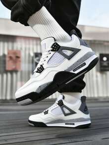 Men's White Grey  Cushion Basketball Sneakers Perforated Mesh Sections Enhance  Circulation For All-Day Comfort Transparent  Cushion Unit In The Heel Delivers Responsive Cushioning And Shock Absorption. - 白水泥 - 查看 4