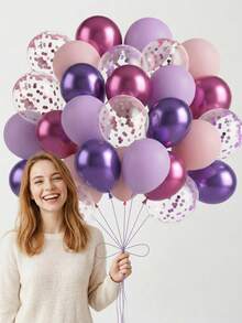 29PCS Purple Pink Party Balloon Set Round Helium Balloon Birthday Decoration, Romantic Luxury, Retirement Party Wedding Birthday Graduation Celebration Home Decoration Birthday And Themed Party Supplies - Purple Pink - 查看 2