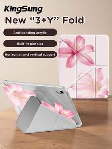 Kingsung Casing Pelindung Tablet Akrilik Transparan Dua Sisi Lipat Berbentuk Y dengan Motif Bunga, Cocok untuk Tablet /Mini6/7/9.7/10.2/10.5/10.9/12.9/Pro 11, Generasi ke-10, Casing Pelindung Mendukung Penyesuaian Multi-Sudut, 6 Mode Penempatan Stand, Slot Pena Terintegrasi, Pelat Belakang Transparan, Perlindungan Anti-Jatuh, Bangun/Tidur Otomatis - MultiWarna - View 4