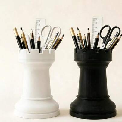 1 pezzo Portapenne e organizer per il trucco a forma di pezzo degli scacchi, stile minimalista, scatola di archiviazione da scrivania, vaso, accessorio decorativo, adatto per il ritorno a scuola, regalo di San Valentino, uso multifunzionale