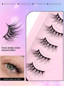 7 Pairs Mkhlina Natural Cat Eye Effect Half-Strip False Eyelashes, Slim Corner Lashes, Black Soft Band, Short Bar Style Daily Wear Fake Lashes - Half Eyelashes - View 3