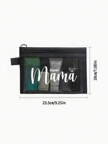 超级妈妈字母爱心图案网眼化妆包，多功能化妆包，可收纳发夹、发带、发枕等，便携收纳，适用于化妆品、护肤品、旅行必备、宿舍用品、浴室收纳、珠宝、唇彩及其他彩妆、学习用品、化妆包、节日必备、化妆品收纳、母亲节礼物、生日礼物 - 彩色 - 查看 8