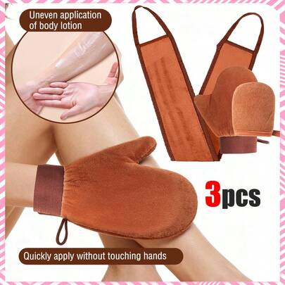 Bộ 3 món (Găng tay lớn + Găng tay nhỏ + Cọ lưng) Găng tay thoa kem dưỡng thể, Găng tay dưỡng thể phục hồi, Găng tay sơn màu đen, Mềm mại & Thoải mái, Nhanh chóng, Không cần giặt tay, Chăm sóc & Massage mặt, Chống thấm nước & Chống dầu, Chống tia UV, Chất liệu da lộn, Cảm giác mềm mại & Thấm hút tốt, Cọ thoa kem dưỡng thể đa năng có dây đeo, Cọ chống nắng tái sử dụng, Dụng cụ massage cơ thể cầm tay