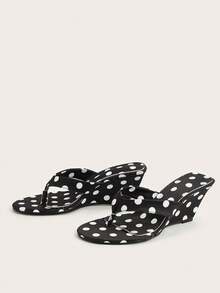 Women's Black & White Polka Dot Open Toe Slip-On Platform Sandals - Black - View 3