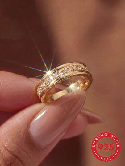 1 ชิ้น แหวนเงินแท้ 925 ลาย Eternal, หรูหราสำหรับใส่ในชีวิตประจำวันและออกเดทสำหรับผู้หญิง, ของขวัญเครื่องประดับสุดประณีต, ของขวัญวันวาเลนไทน์