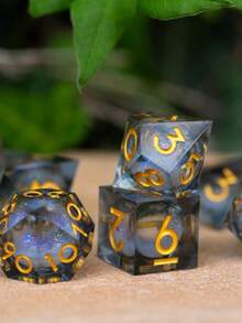 7pcs Liquid Sand Core Dice Set, Resin Multi-Sided RPG Dice With Sharp Edges, Handmade Role-Playing Game Accessories, Suitable For Christmas, Birthday, Festivals, Parties, Board Games, Valentine's Day, Gifts, Spring - Multicolor - View 10