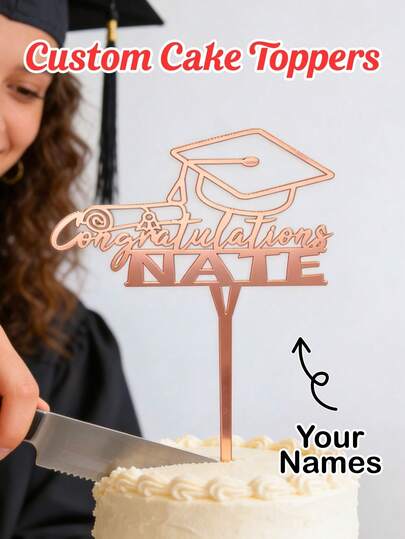 Decoraciones personalizadas para fiestas de graduación o pasteles de boda, adecuadas para fiestas de graduación, pasteles principales de boda, decoraciones de mesa de postres, graduados y decoraciones de aniversario de bodas de novios y novias. Paquetes de 1/3 piezas, disponibles en varios tamaños, adecuados para fiestas de graduación, reuniones, eventos de regreso a clases, banquetes de bodas, fiestas de compromiso, utensilios de cocina y otras ocasiones.