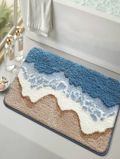 1 Tấm thảm phòng tắm giả cashmere, họa tiết gió và sóng Bắc Âu, mềm mại và thấm hút tốt, thảm phòng tắm gia đình, thảm trải sàn phòng tắm giả cashmere, thảm lót sàn nhà vệ sinh, trang trí nhà cửa