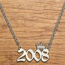 2008年男女通用皇冠项链，钛钢嘻哈风颈链 - 銀色 - 查看 4