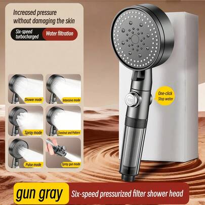 Tatukiko Bộ 3 vòi sen cầm tay áp lực cao có bộ lọc kèm dây và giá đỡ, vòi sen cầm tay đa chức năng, 6 chế độ phun cho trải nghiệm tắm thư giãn như ở spa.