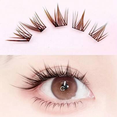 100片/套 棕色9D蓬松仿貂毛假睫毛，自然分层纤长款，适合派对和约会佩戴