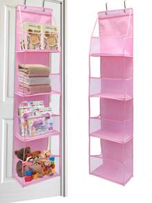 四层门后挂式收纳袋，透明网眼口袋整理袋，适用于化妆品、厨房用品、婴儿房用品、浴室用品、衣柜用品、卧室用品、宿舍用品、尿布用品、玩具用品（四层网眼粉色） - 粉紅色 - 查看 10