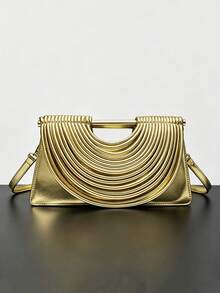 Nouveau sac à main plissé, pochette métallique unique, sac bandoulière amovible, 1 pièce sac fourre-tout doré, polyvalent, convient pour les festivals de musique, les robes de soirée, les fêtes et les courses, toutes saisons - Doré - Voir 6