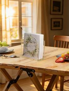 1/2 pièces Support à serviettes en acrylique transparent cristal, support à serviettes en papier transparent, support de boîte à mouchoirs de table autoportant pour salle à manger, cuisine, maison, décoration, bar, accessoires - transparent - Voir 3