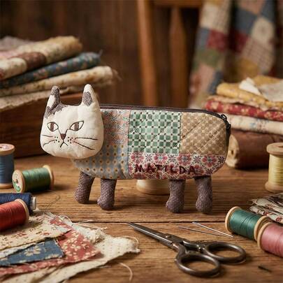 1 Túi vải chần bông hình mèo | Túi vải hình mặt mèo đáng yêu có khóa kéo kim loại, thích hợp để đựng cọ trang điểm và đồ dùng trên bàn làm việc, có thể giặt máy, có thể dùng làm hộp bút, túi đựng đồ, túi đựng mỹ phẩm, cũng thích hợp làm quà tặng.