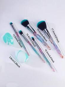 7件套水晶风格化妆刷套装，包含散粉刷、粉底刷、眼影刷、腮红刷等专业化妆刷套装工具 - 彩色 - 查看 5