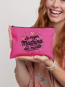 Best Godmother' Pattern Cosmetic Bag, Gift For Girls, Cute Retro Minimalist Letter Print Pouch, Small Items Storage Bag, Makeup Organizer Bag, Toiletry Bag, Foldable Lightweight Storage Bag, Minimalist Shopping Bag, Teacher's Day Gift, Suitable For Personal Travel Cosmetics Storage, Mother's Day Gift - Multicolor - View 15