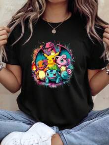 Unisex T-Shirt Made Of Pure Cotton, Gang Graphic T-Shirt For Adults, Retro Gamer Tee, Anime Streetwear Shirt, Gift For Fans, Summer T-Shirt, Blouse, Basic Tops, Tops, T-Shirt, Creative Design, Outdoor Play, Cool Style, Fun Design, Great For Outdoor Play - 黑色 - 查看 4