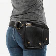 Punk Style Vintage PU Leather Waist Bag - Fanny Pack For Outdoor Sport And Travel, Retro Inspired Bag For Women - màu đen - Xem 1