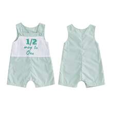Infant Baby Boy Half Birthday Outfit 1/2 Way To One Sleeveless Romper Jumpsuit Half Year Birthday Clothes Half Birthday Baby Boy Clothes 3-12 Months,Half Birthday Cake Smash Outfit Boy, Casual Baby Boy Outfit, Baby Boy Clothes Summer Spring - 綠豆色 - 查看 9